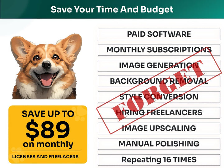 Save Time and Money with Welsh Corgi Pet Portraits Bundle – Skip Freelancers and Manual Design