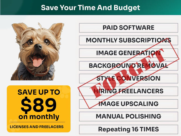 Save Time and Money with Yorkshire Terrier Pet Portraits Bundle – Skip Freelancers and Manual Design