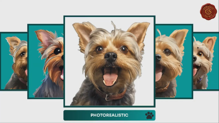 Slideshow Video Showcasing 17 Unique Yorkshire Terrier Portrait Styles – Watercolor, Cartoon, Oil Painting, Line Art & More