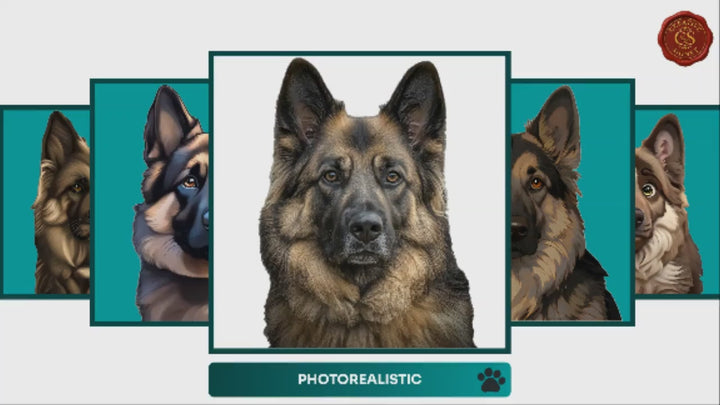 Slideshow Video Showcasing 17 Unique Shiloh Shepherd Portrait Styles – Watercolor, Cartoon, Oil Painting, Line Art & More