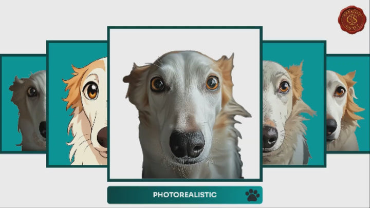 Slideshow Video Showcasing 17 Unique Borzoi Portrait Styles – Watercolor, Cartoon, Oil Painting, Line Art & More