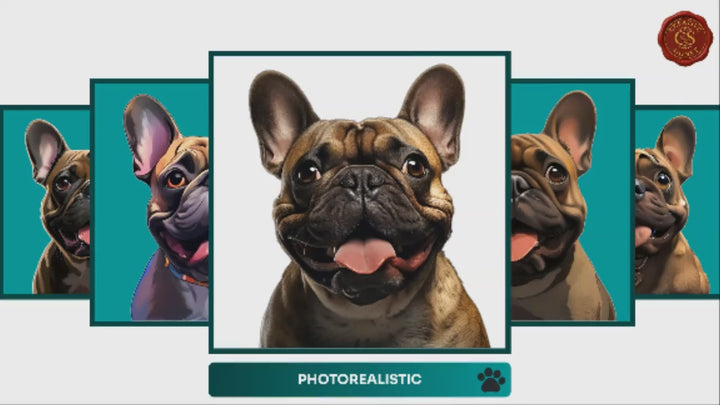 Slideshow Video Showcasing 17 Unique French Bulldog Portrait Styles – Watercolor, Cartoon, Oil Painting, Line Art & More