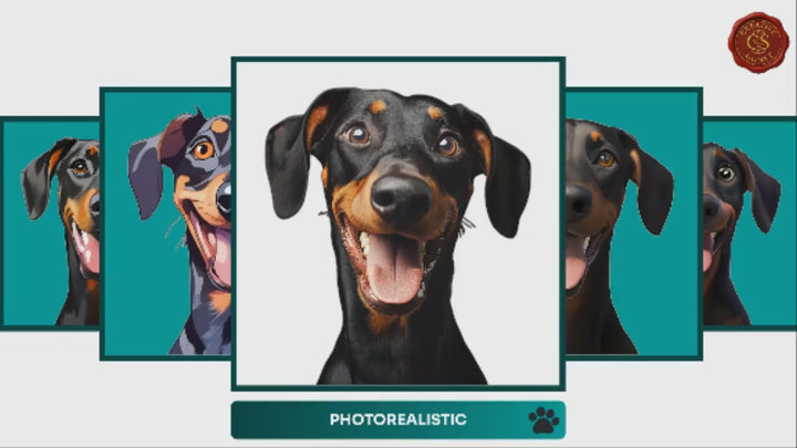 Slideshow Video Showcasing 17 Unique Doberman Pinscher Portrait Styles – Watercolor, Cartoon, Oil Painting, Line Art & More