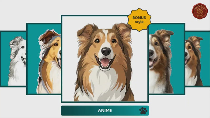 Slideshow Video Showcasing 17 Unique Rough Collie Portrait Styles – Watercolor, Cartoon, Oil Painting, Line Art & More