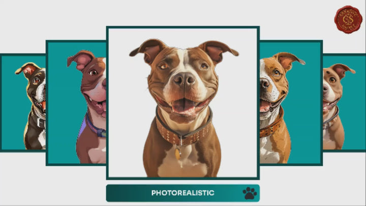 Slideshow Video Showcasing 17 Unique American Staffordshire Terrier Portrait Styles – Watercolor, Cartoon, Oil Painting, Line Art & More
