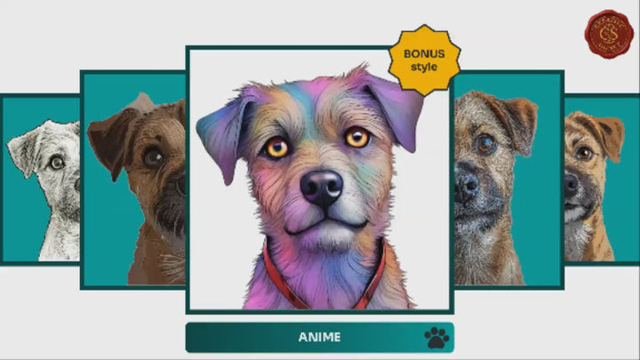 Slideshow Video Showcasing 17 Unique Border Terrier Portrait Styles – Watercolor, Cartoon, Oil Painting, Line Art & More