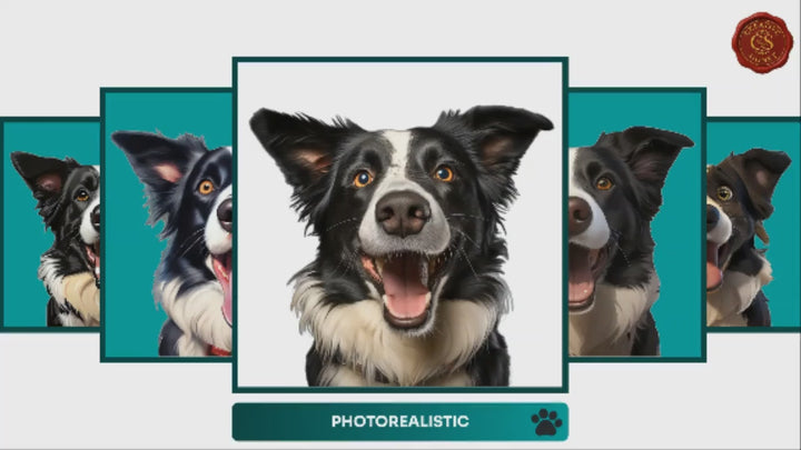 Slideshow Video Showcasing 17 Unique Border Collie Portrait Styles – Watercolor, Cartoon, Oil Painting, Line Art & More