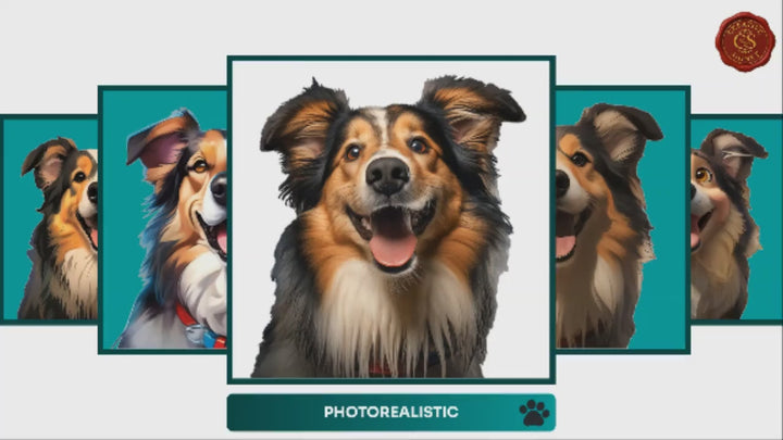 Slideshow Video Showcasing 17 Unique Shetland Sheepdog Portrait Styles – Watercolor, Cartoon, Oil Painting, Line Art & More