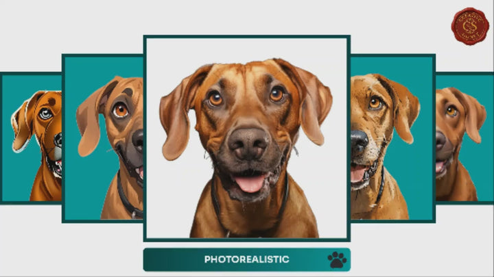 Slideshow Video Showcasing 17 Unique Rhodesian Ridgeback Portrait Styles – Watercolor, Cartoon, Oil Painting, Line Art & More