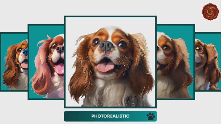 Slideshow Video of 17 Unique Cavalier King Charles Spaniel Portrait Styles – Watercolor, Cartoon, Avatar, Line Art & More