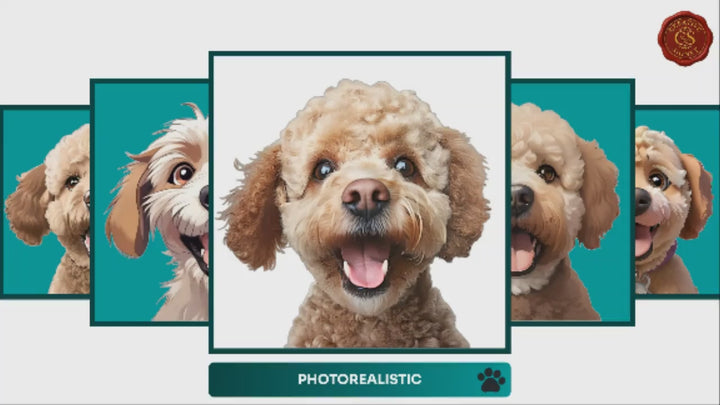 Slideshow Video Showcasing 17 Unique Miniature Poodle Portrait Styles – Watercolor, Cartoon, Oil Painting, Line Art & More