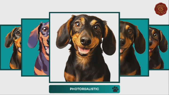 Slideshow Video Showcasing 17 Unique Dachshund Portrait Styles – Watercolor, Cartoon, Oil Painting, Line Art & More