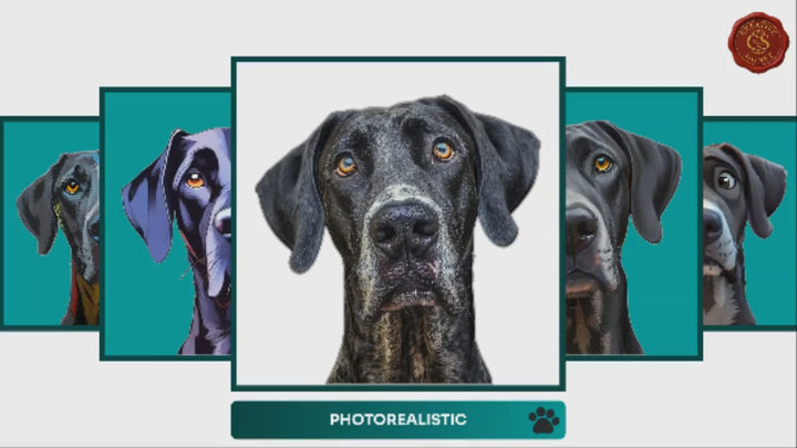 Slideshow Video Showcasing 17 Unique Great Dane Portrait Styles – Watercolor, Cartoon, Oil Painting, Line Art & More