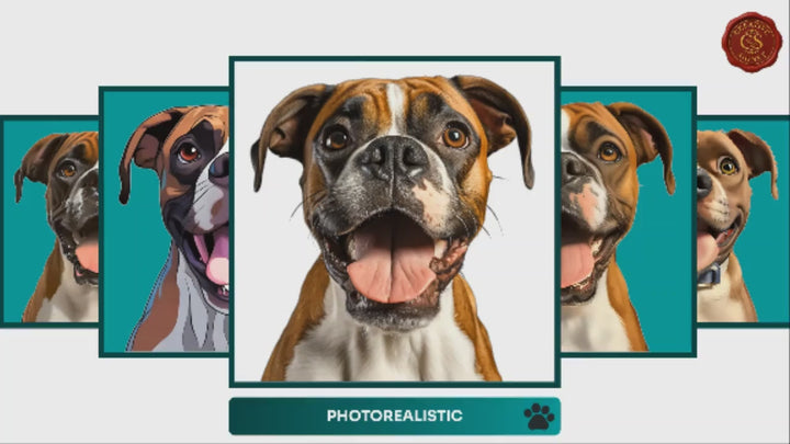 Slideshow Video Showcasing 17 Unique Boxer Portrait Styles – Watercolor, Cartoon, Oil Painting, Line Art & More