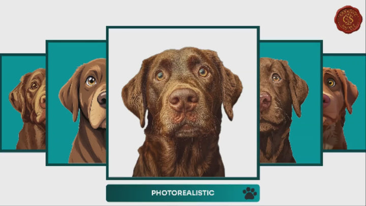 Slideshow Video Showcasing 17 Unique Chesapeake Bay Retriever Portrait Styles – Watercolor, Cartoon, Oil Painting, Line Art & More